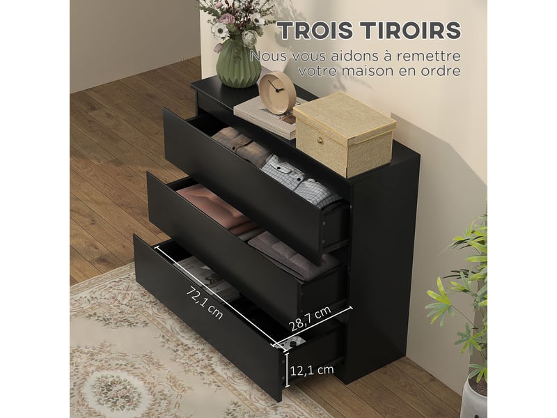  Commode 3 tiroirs sans poignées en mdf noir 80 x 39 x 73 cm  - Conforama E