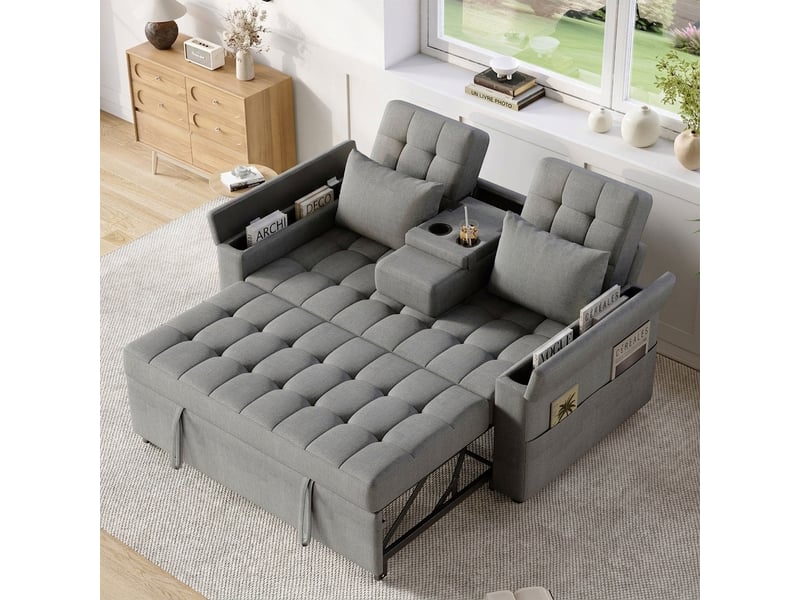 Canapé convertible 2 places avec rangement, dossier inclinable 3 positions, gris - Conforama B