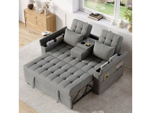 Canapé convertible 2 places avec rangement, dossier inclinable 3 positions, gris