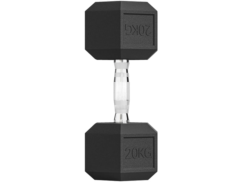  Haltère hexagonale en fonte de 20 kg, poids en métal recouvert de caoutchouc pour l'entraînement à domicile, noire  - Conforama B