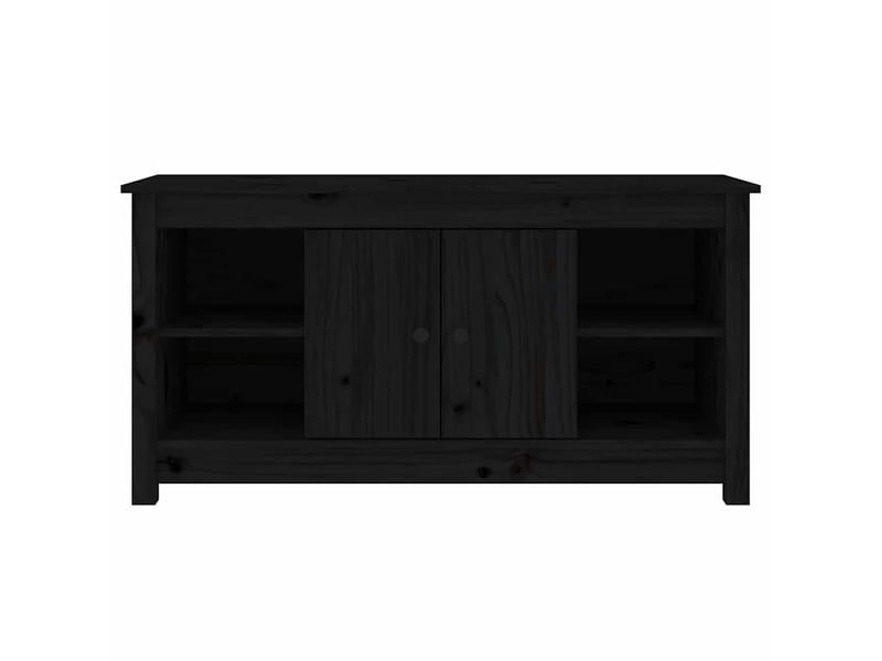  Meuble tv - banc tv - meuble de rangement noir 103x36,5x52 cm bois de pin massif  - Conforama C