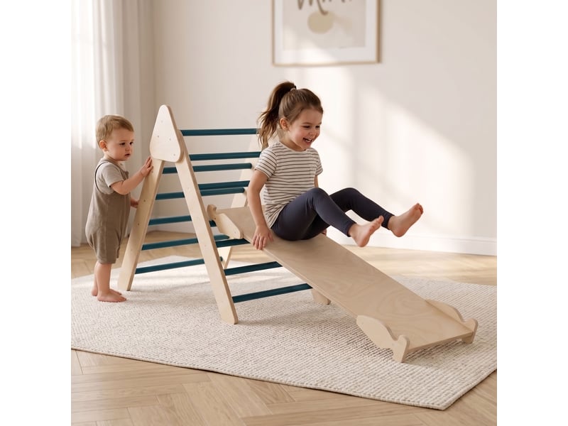  Bambam - arche d'escalade montessori triangulaire 200x80x45 cm avec coussin en bois massif pour enfants de 1 à 3 ans  - Conforama D
