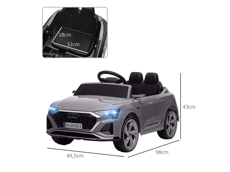  Audi q8 e-tron sportback voiture électrique pour enfants avec batterie 12v, télécommande, phares, klaxon et musique, grise  - Conforama E