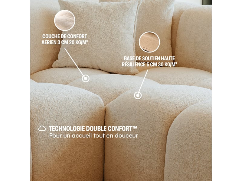  Canapé bulle en u méridienne gauche en tissu chenille beige - bois renforcé - serena - morphea Serena U non convertible - Conforama E