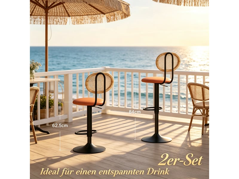  Tabourets de bar lot de 2 réglables avec dossier, rotation 360° et repose-pieds, en rotin synthétique noir et marron  - Conforama C