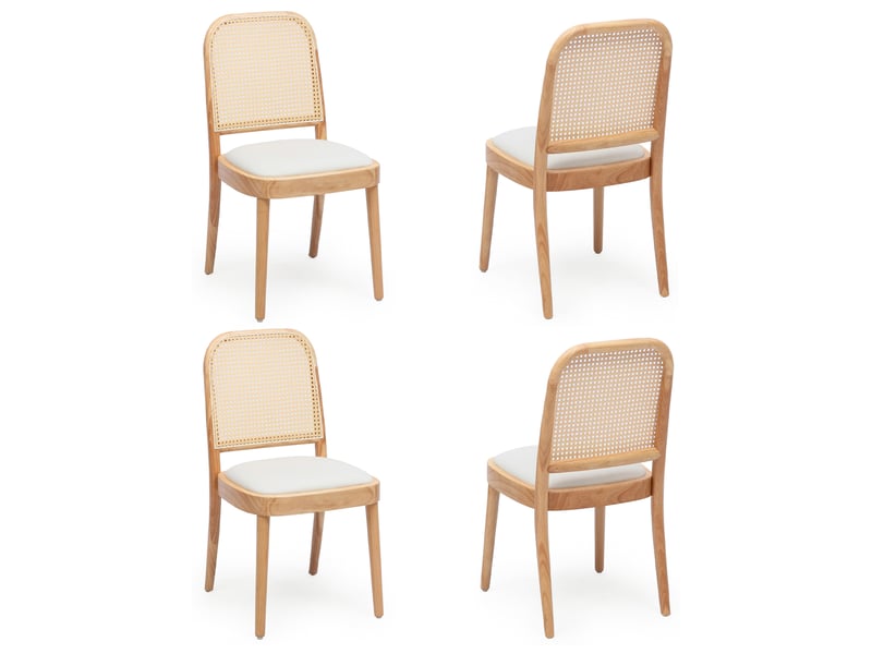  Lot de 6 chaises de salle à manger 52x45x84 cm avec dossier en rotin, pour salle à manger, bois, beige clair et lin  - Conforama A
