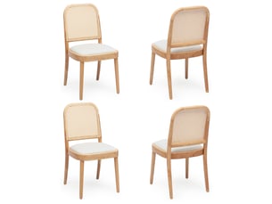 Lot de 6 chaises de salle à manger 52x45x84 cm avec dossier en rotin, pour salle à manger, bois, beige clair et lin