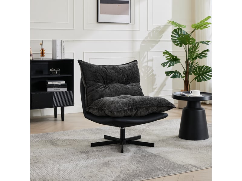 Fauteuil relax pivotant 360° gris foncé, dossier réglable 3 positions, chenille et pu - Conforama B