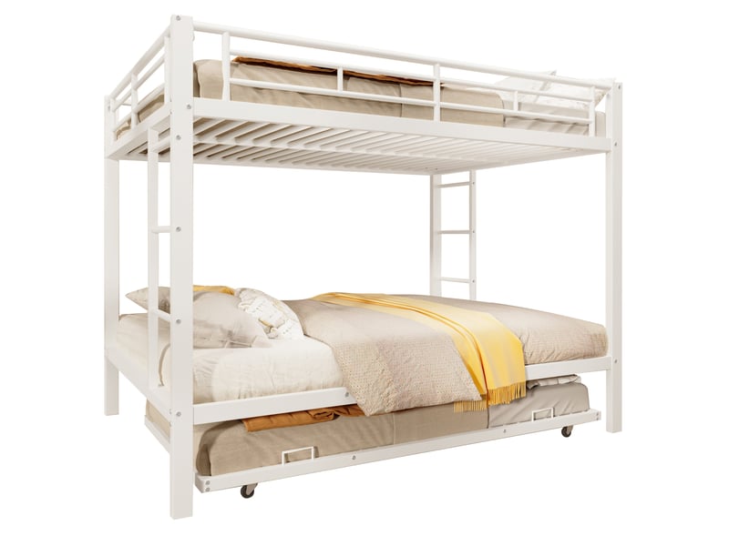  Lit superposé enfant 140 x 200 cm avec lit gigogne 90 x 190 cm en métal blanc  - Conforama A