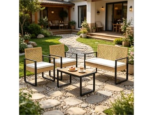 Salon de jardin,4 pièces avec coussins,rotin pe,coloris naturel