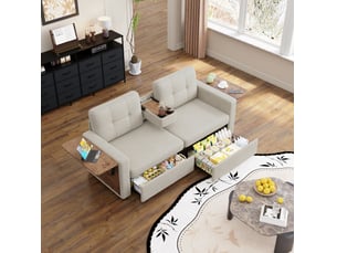 Canapé 2 places avec 2 tiroirs et tables réglables 178x71x57.5 cm beige