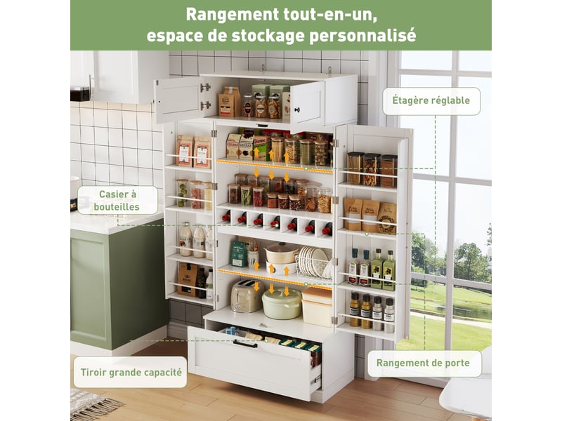 Meuble de cuisine muvano, armoire de cuisine blanche avec range-bouteilles, 80 × 40 × 180 cm - Conforama R