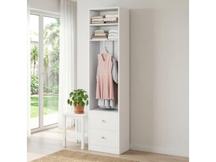 Armoire avec 2 tiroirs, 2 étagères et penderie, en mdf et acier, blanche, pour chambre, 50 × 30 × 200 cm