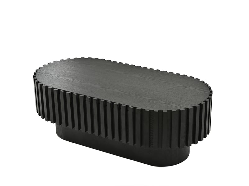  Table basse ovale 100x50x35,5 cm – noire – tiroir intégré et décor à lamelles verticales pour salon  - Conforama D