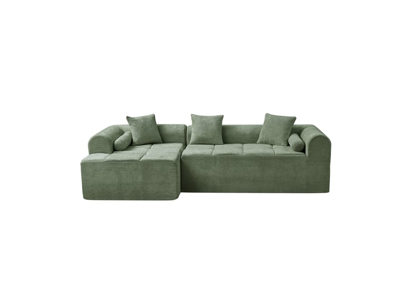  Canapé d'angle vert 4 places en tissu chenille doux - 263 cm - assise ergonomique et poche latérale  - Conforama A