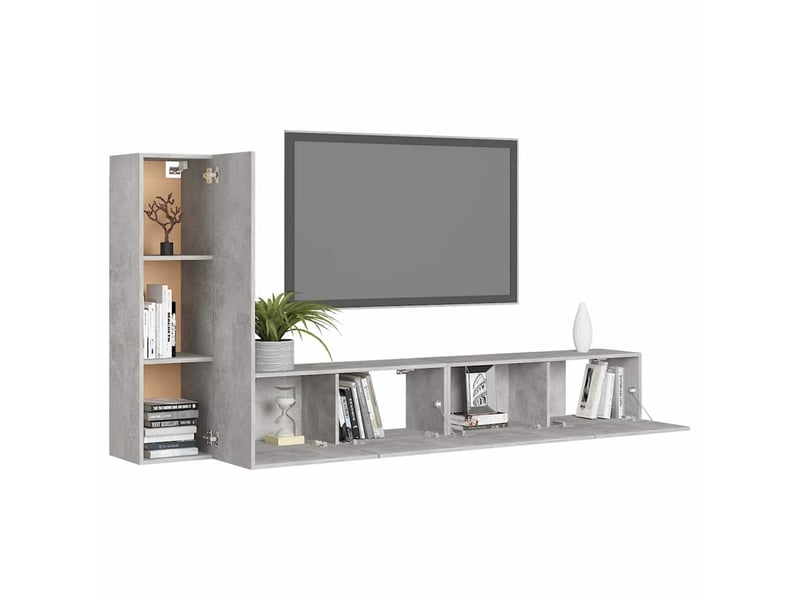  Ensemble de meubles tv - banc tv - meuble de rangement 3 pcs gris béton bois d'ingénierie  - Conforama C