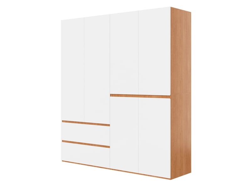 Armoire penderie 6 portes 180 x 50 x 200 cm blanche, mdf et panneaux de particules, 5 tiroirs et 2 tringles - Conforama D