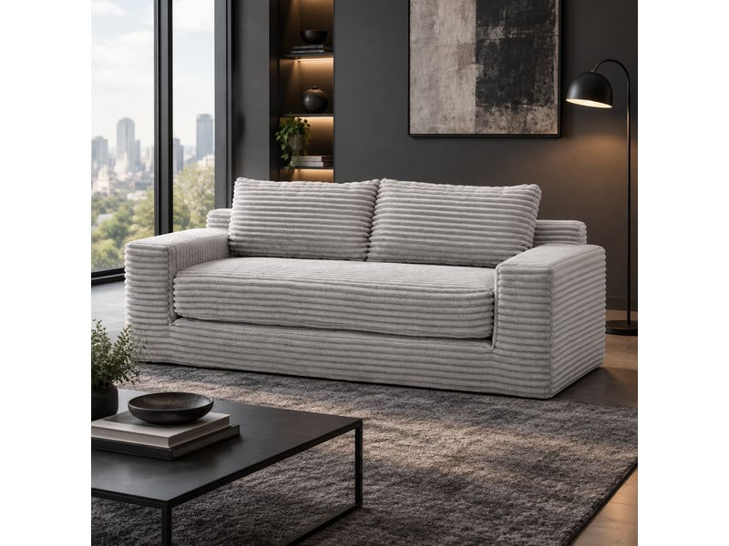  Canapé-lit deux places modenvie convertible 2-en-1, mousse à mémoire de forme, revêtement en velours côtelé, 132 x 85 x 62 cm, gris clair  - Conforama E