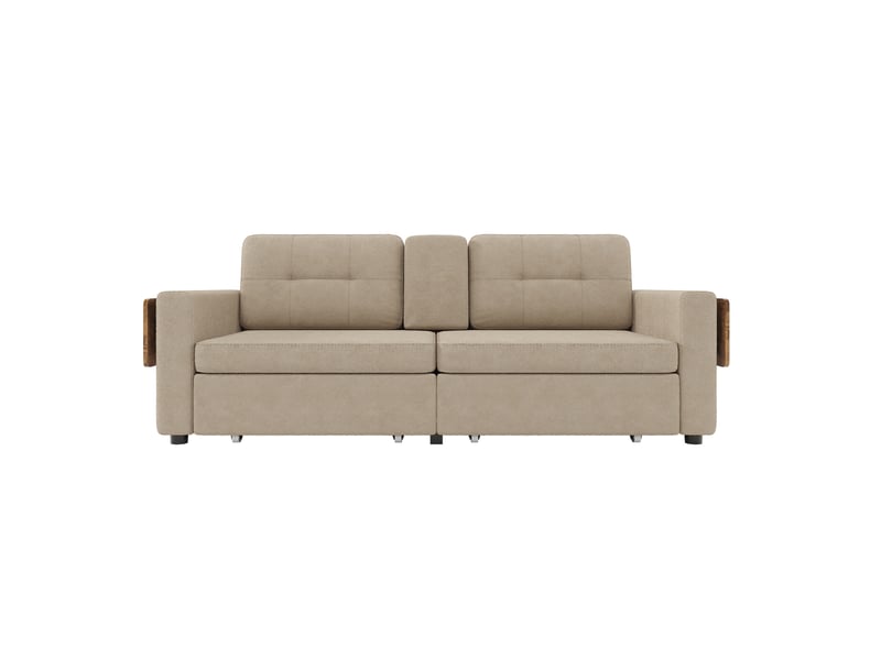  Canapé 2 places chenille avec tiroirs et tablettes réglables 178x71x57.5 cm kaki  - Conforama R