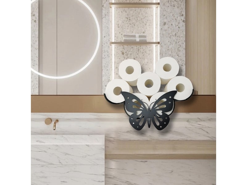  Porte-papier toilette en métal en forme de papillon – stockage et rangement, noir  - Conforama C