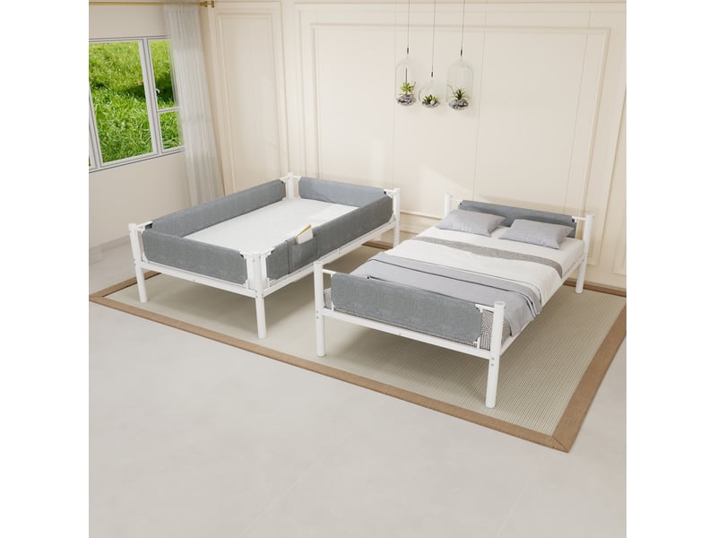 Lit superposé 90x190 cm en fer blanc, séparable en 2 lits avec barrières amovibles - Conforama E