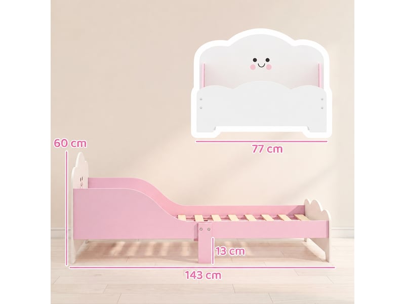  Lit enfant montessori 70 x 140 cm avec barrières hautes, panneau e1, rose, 3 à 6 ans  - Conforama C