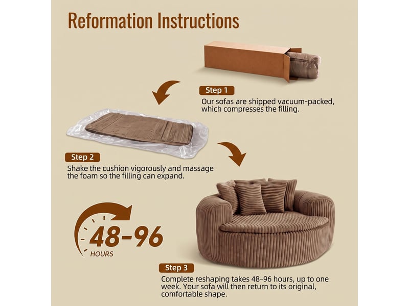  Fauteuil lounge avec bouts de canapé, fauteuils poire xxl avec 5 coussins en velours côtelé, camel + beige  - Conforama E