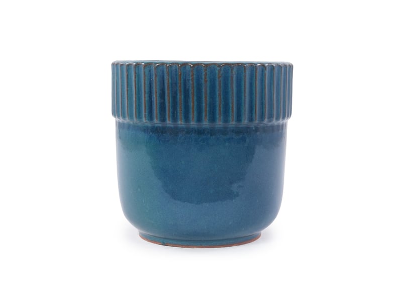  Pot de fleurs ø 23 cm fait main, avec trous de drainage, céramique, bleu turquoise brillant  - Conforama A