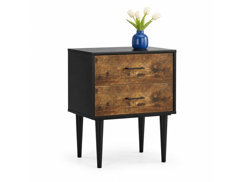  Table de chevet avec 2 tiroirs de rangement pour chambre en mdf à pieds en bois massif marron antique  - Conforama A