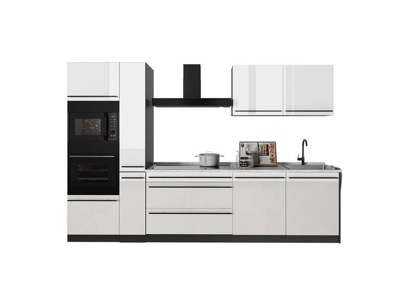 Vicco cuisine, blanc haute brillanceanthracite, 310cm plan de travail marbre - Conforama E