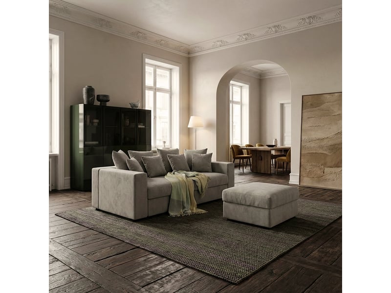  Canapé modulaire de salon déhoussable avec pouf et coussins cortina d - silver  - Conforama B