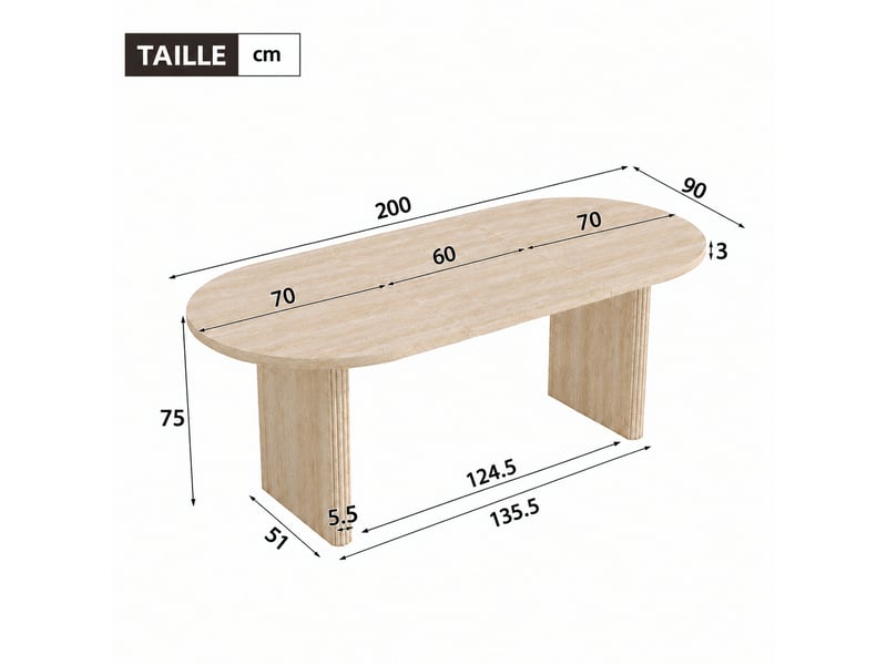  Table à manger extensible de 140 à 200 cm, aspect travertin, pour 6 à 8 personnes  - Conforama C