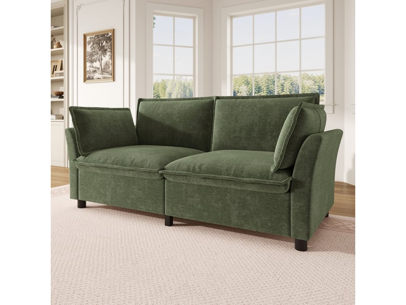  Canapé 2 places canapé nuage avec assise épaisse, 2 coussins d’accoudoir, montage facile, revêtement en chenille, vert OPULERANE TRADING LTD - Conforama B