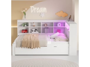 Lit capitonné 140x200, structure bois massif lit double, rangement intégré tiroirs, led multicolore, ports usb