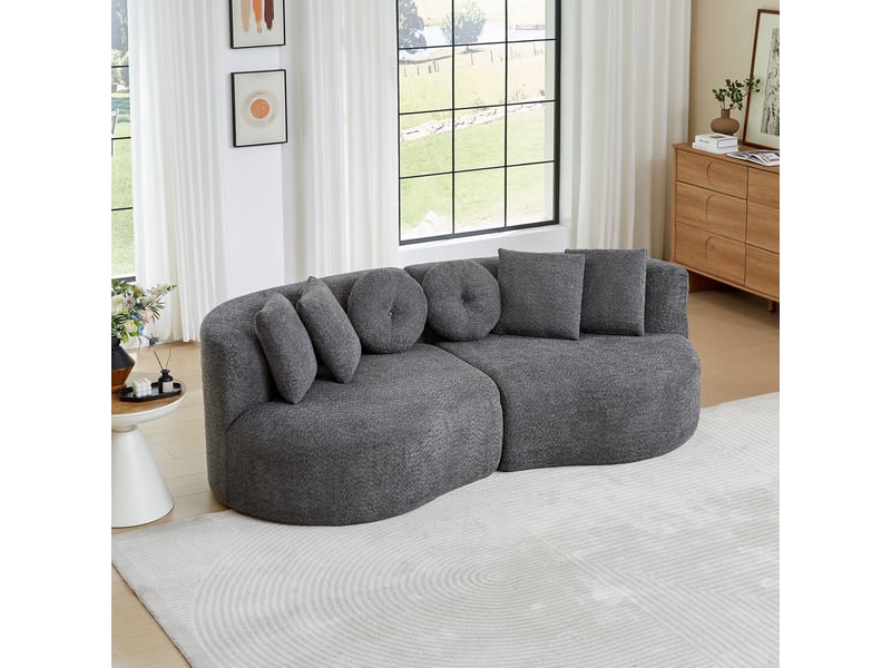 Canapé 2 places - 223 x 109 x 79 cm - canapé de salon divan lounge design cashew et rembourré en chenille - gris - Conforama C