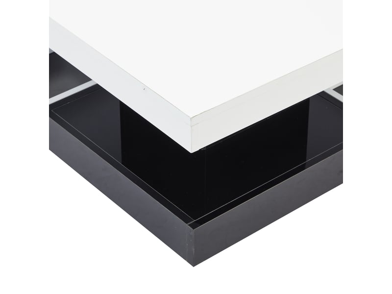  Table basse pivotante 360° avec rangement pour salon en panneaux de particules 70×70×36 cm blanc noir  - Conforama D