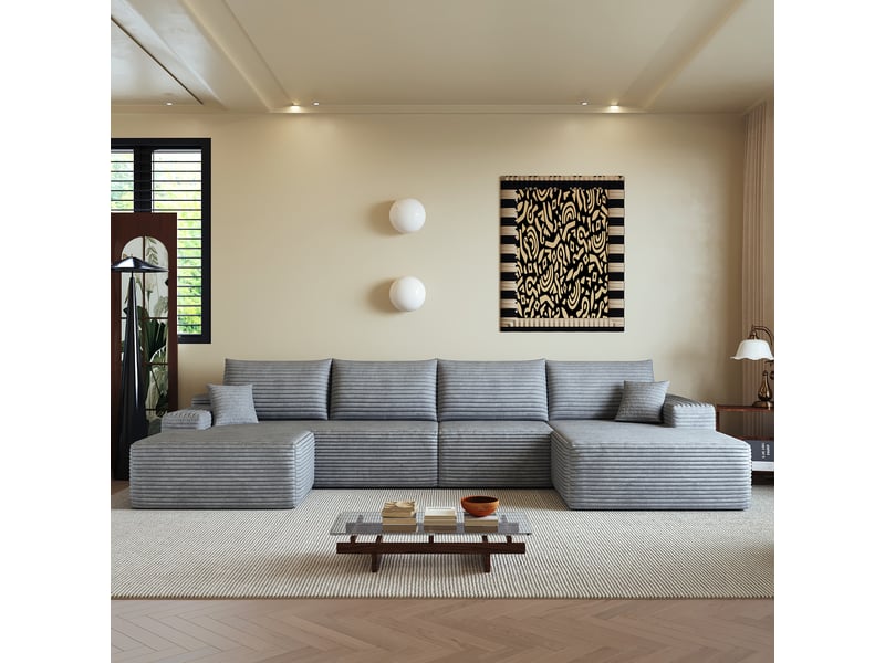 Canapé d'angle, canapé modulable, design moderne, 340 cm, pour salon, chambre, appartement, gris, livré monté, assise profonde - Conforama W