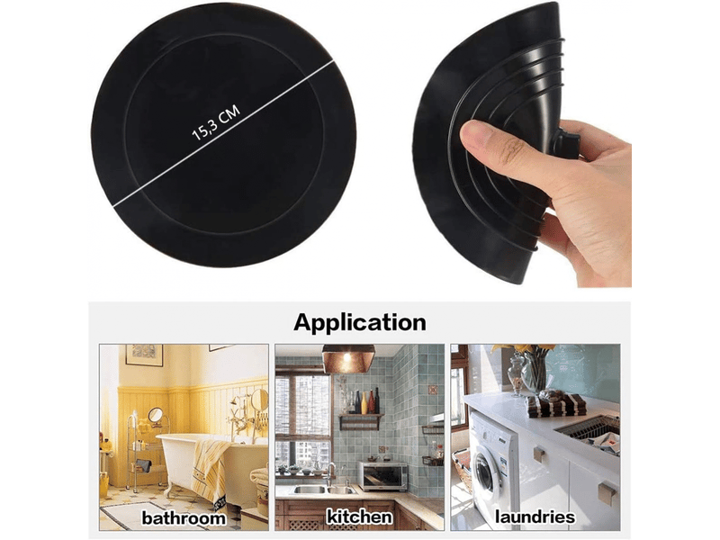  Bouchon de baignoire en silicone, bouchon d'évier, diamètre 15,3 cm, bouchon de vidange universel (1 pièce, noir)  - Conforama C