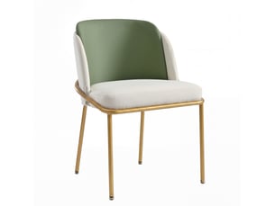 Lot de 4 chaises de salle à manger avec dossier ergonomique et pieds réglables en similicuir pvc vert, beige et doré
