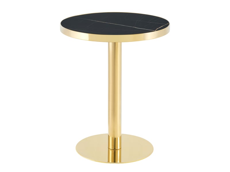  Table d’appoint ronde en mdf à décor marbre avec structure en acier inoxydable doré noir  - Conforama A