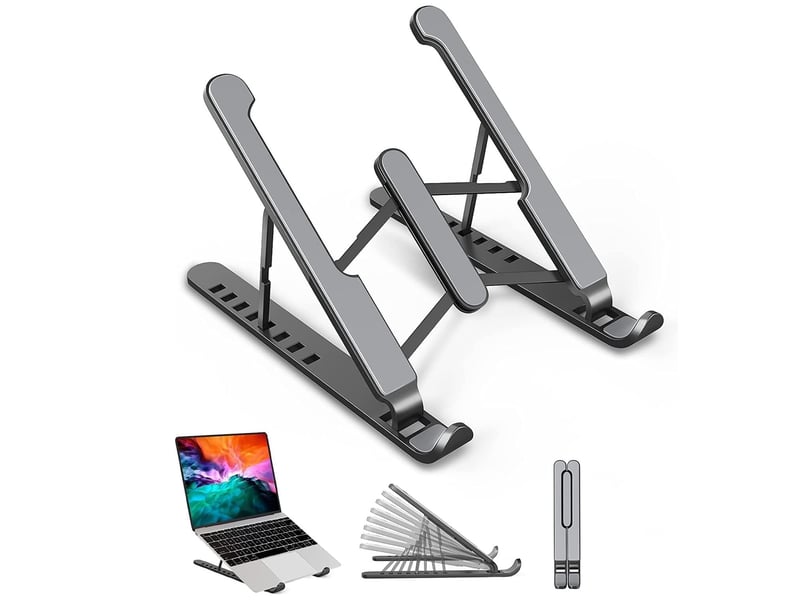  Support pc portable à 8 niveaux réglables – silicone antidérapant, noir  - Conforama A