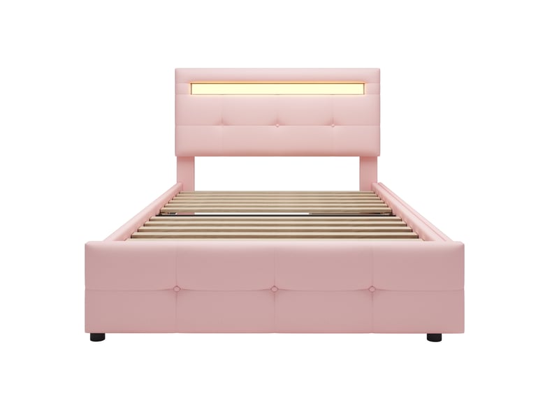  Lit enfant 140x200 cm - lit double - cuir pu - éclairage led - sommier inclus  - Conforama R