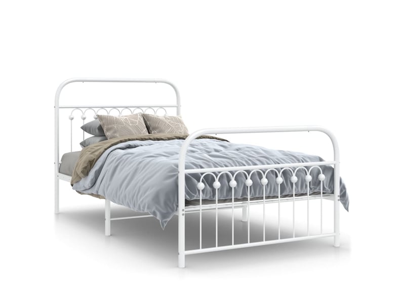  Lit simple- lit adulte -  cadre de lit métal sans matelas et pied de lit blanc 100x200 cm  - Conforama A