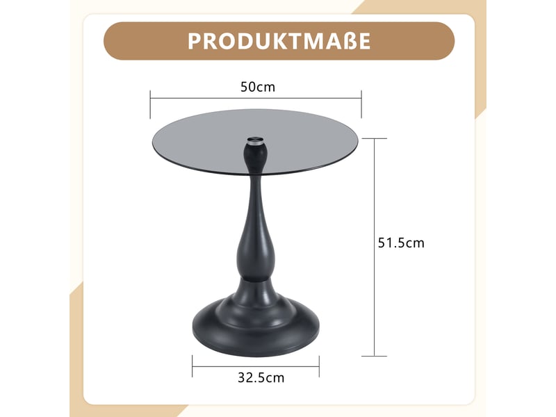  Table d'appoint ronde 50x50x51,5 cm en verre trempé et métal noir  - Conforama E