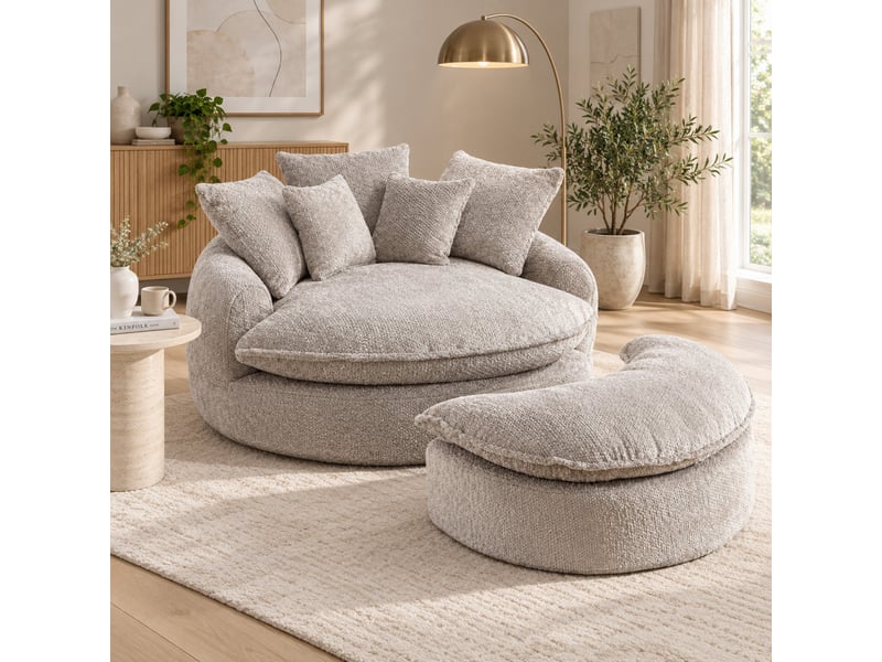  Fauteuil lounge géant 190,5 x 138 x 63 cm gris clair, mousse et tissu polyester, dossier réglable et coussin  - Conforama D