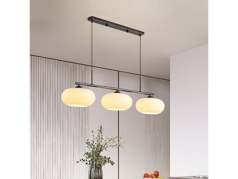  Suspension en métal noir mat avec abat-jour en verre – 3 flammes, l85 cm  - Conforama C