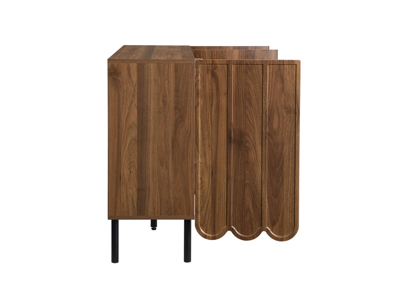 Buffet sideboard effet bois 120x35x80 cm avec portes ondulées, étagères réglables et design sans poignées - Conforama D