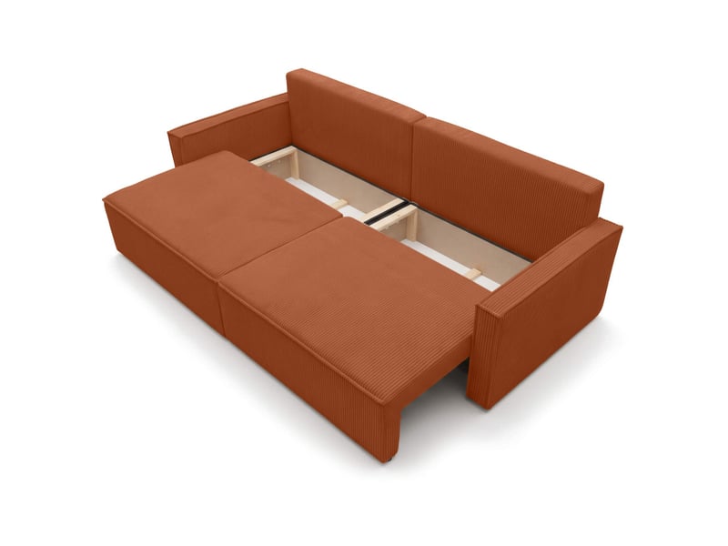  Farah - canapé droit 3 places convertible accoudoirs slim en velours cotelé  - Conforama D