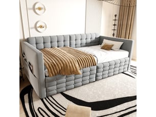 Lit banquette 90x190 cm <strong>HAVRYA</strong>  <strong></strong> coloris bois clair