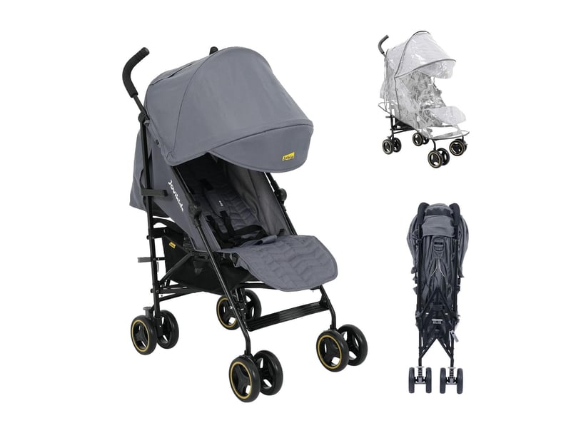 Poussette canne de voyage pliable grise 51 x 81 x 104,5 cm, dossier inclinable jusqu'à 22 kg en tissu - Conforama A
